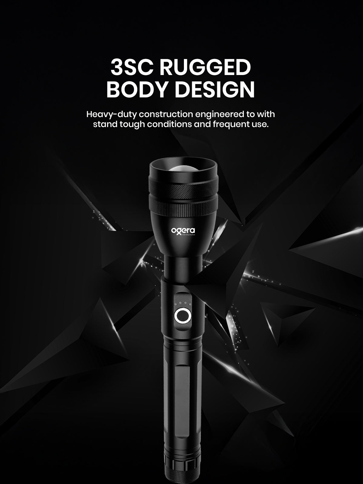 Ogera OG1002SL Rechargeable LED Flashlight, 3SC Ultra-Bright Torch with Heavy-Duty Body, Long Battery Life, Durable & Portable Handheld Light for Home, Outdoor & Emergency Use