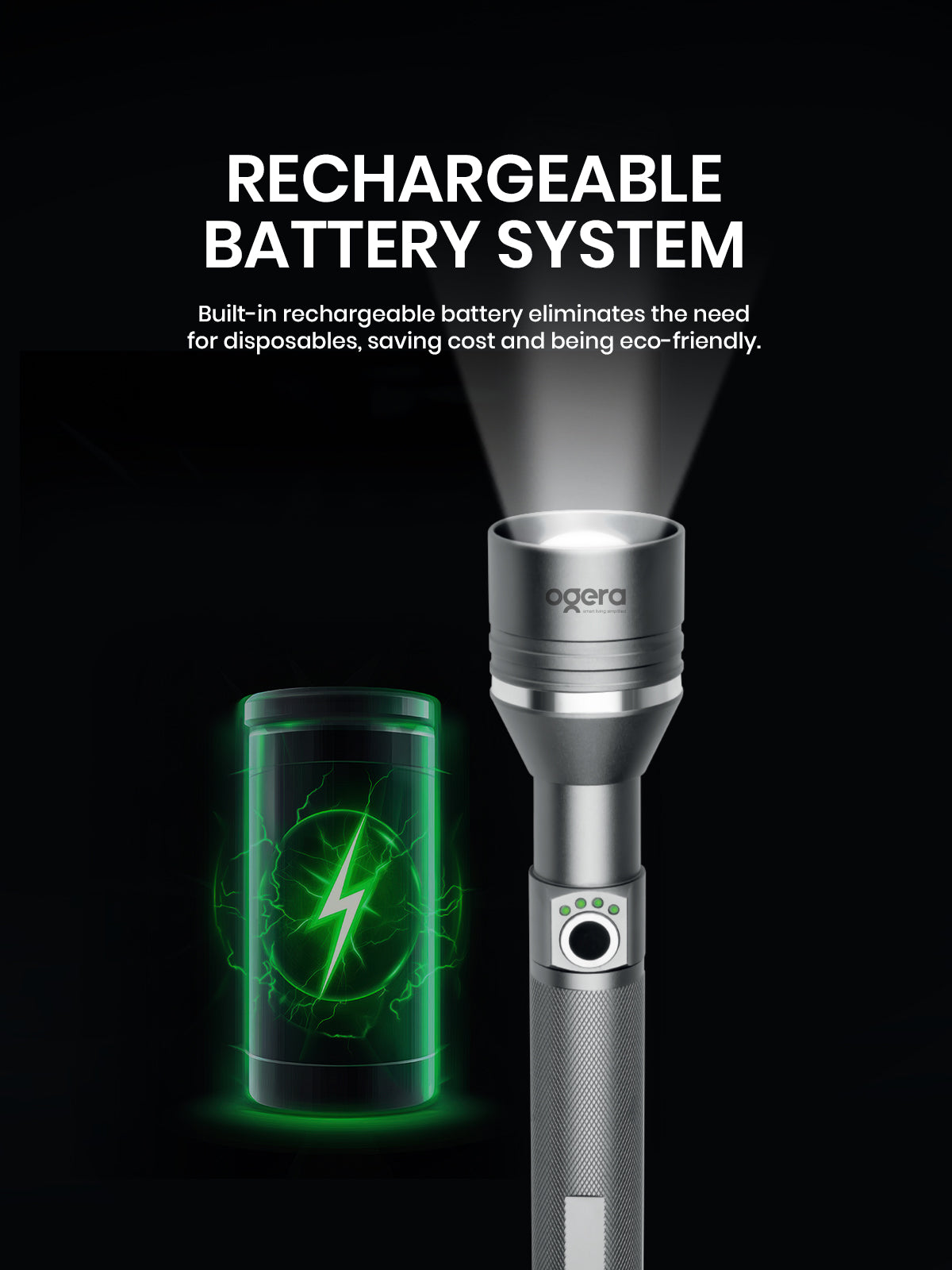 Ogera OG1004SL Rechargeable LED Flashlight, 2SC Heavy-Duty Torch with Bright LED Beam, Long Battery Life, Durable & Portable Handheld Light for Home, Outdoor & Emergency Use
