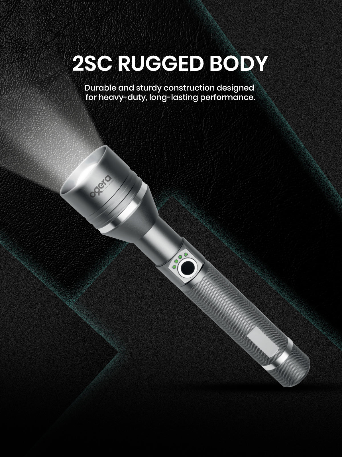 Ogera OG1004SL Rechargeable LED Flashlight, 2SC Heavy-Duty Torch with Bright LED Beam, Long Battery Life, Durable & Portable Handheld Light for Home, Outdoor & Emergency Use