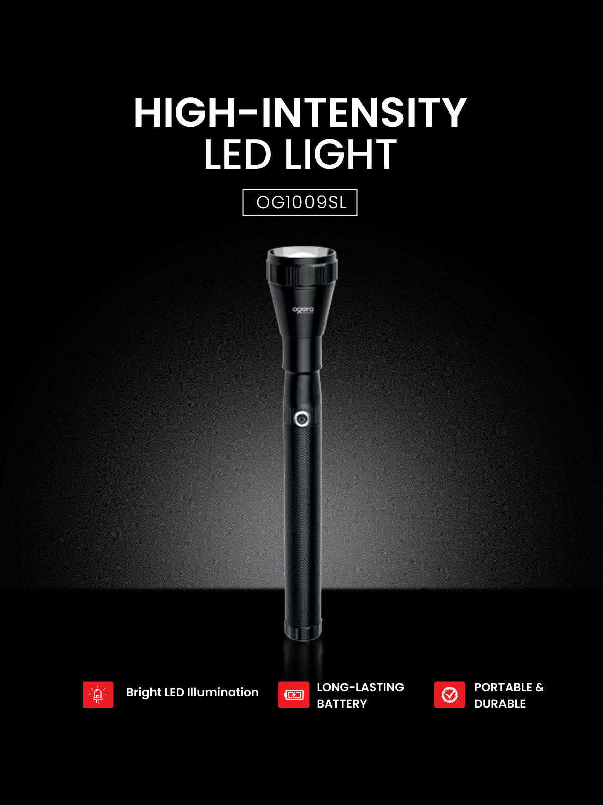 Ogera OG1009SL Rechargeable LED Flashlight, 2SC Heavy-Duty Torch, High-Brightness Beam with Long Battery Life, Rugged & Portable Handheld Light for Home, Outdoor & Emergency Use