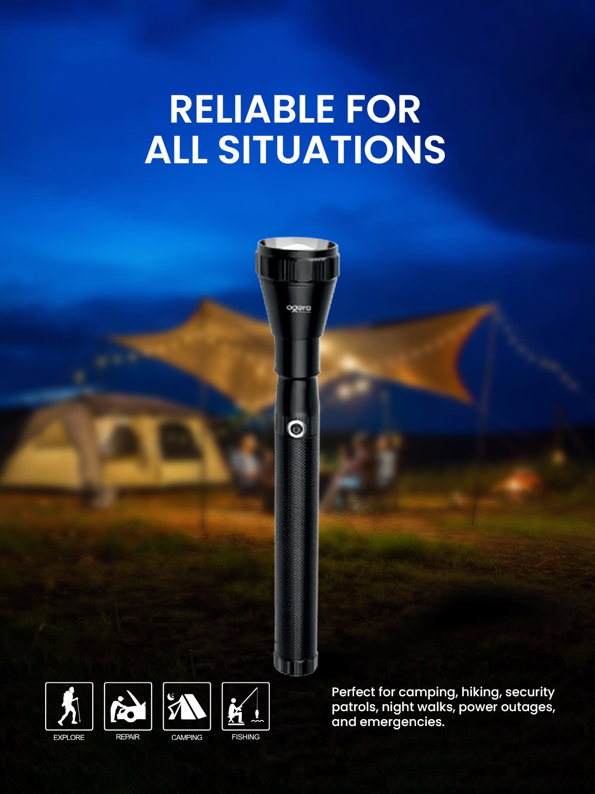 Ogera OG1009SL Rechargeable LED Flashlight, 2SC Heavy-Duty Torch, High-Brightness Beam with Long Battery Life, Rugged & Portable Handheld Light for Home, Outdoor & Emergency Use