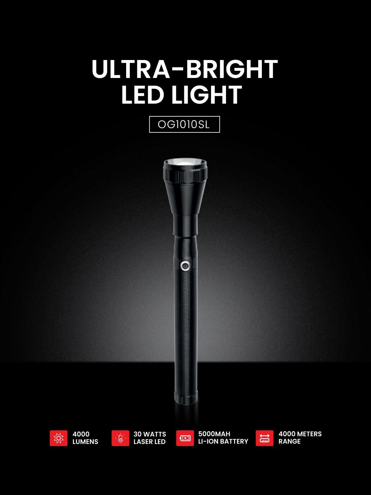 Ogera OG1010SL Rechargeable LED Flashlight, 3SC Ultra-Bright Torch with Heavy-Duty Design, Long Battery Life, Rugged & Portable Handheld Light for Home, Outdoor & Emergency Use