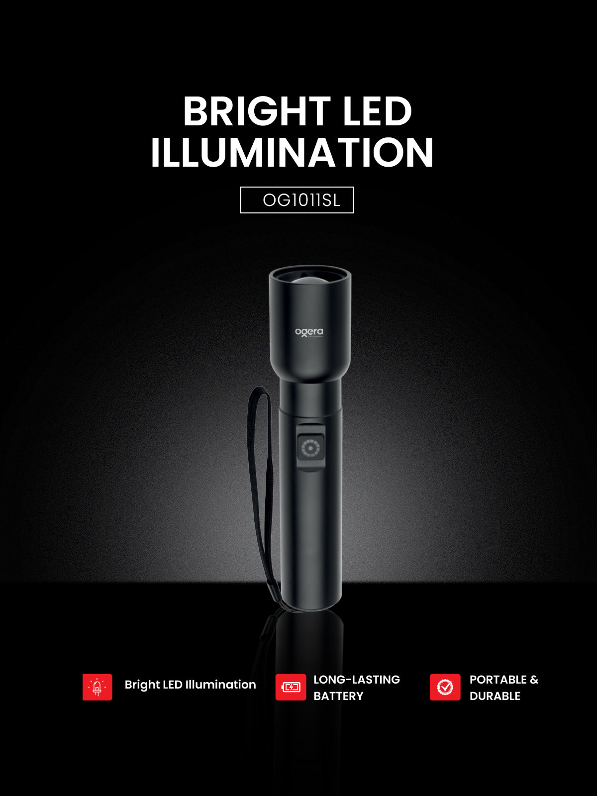 Ogera OG1011SL Rechargeable LED Flashlight, Compact 1AA Design, High-Brightness Torch with Long Battery Life, Durable & Portable Handheld Light