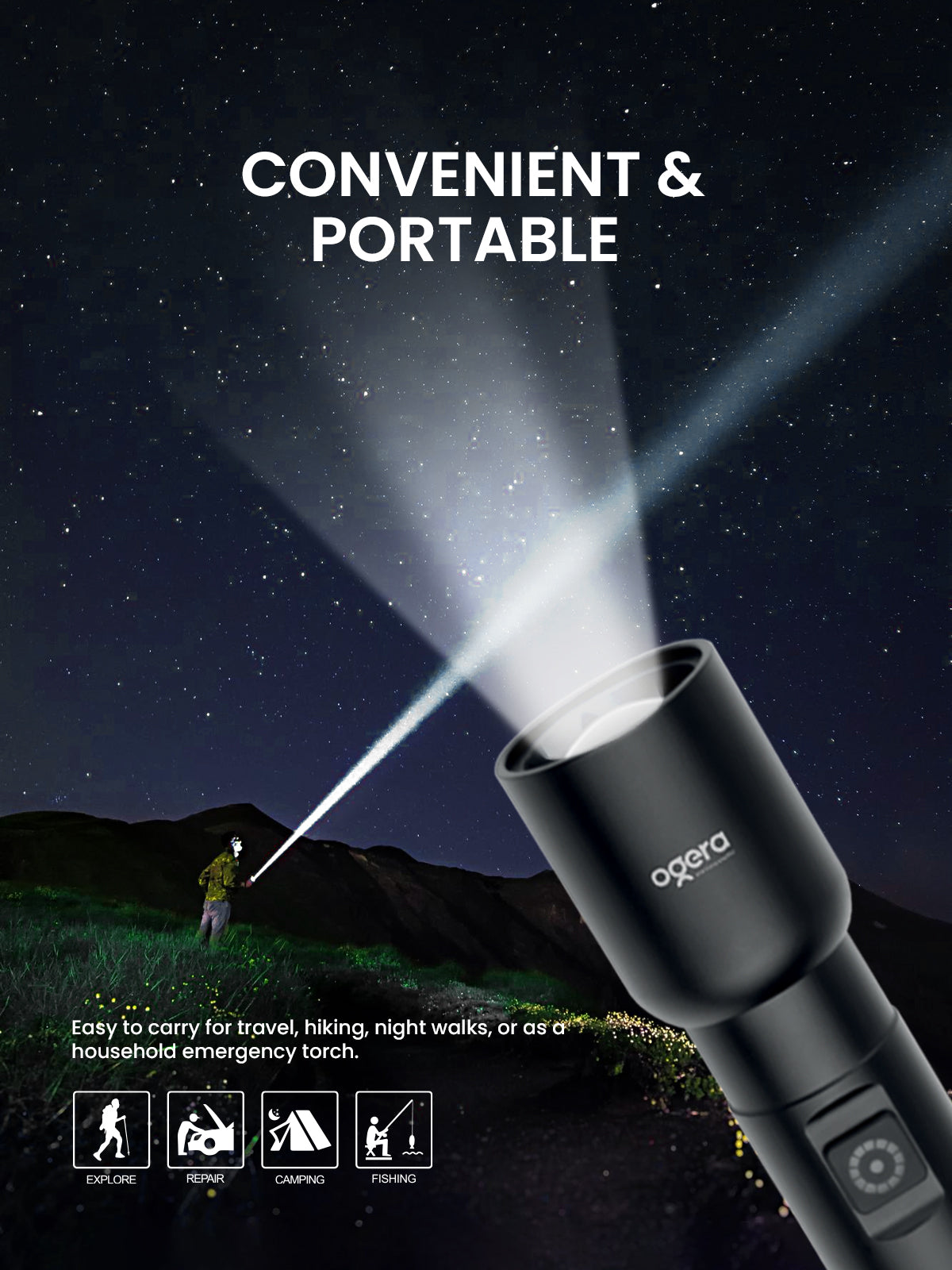 Ogera OG1011SL Rechargeable LED Flashlight, Compact 1AA Design, High-Brightness Torch with Long Battery Life, Durable & Portable Handheld Light