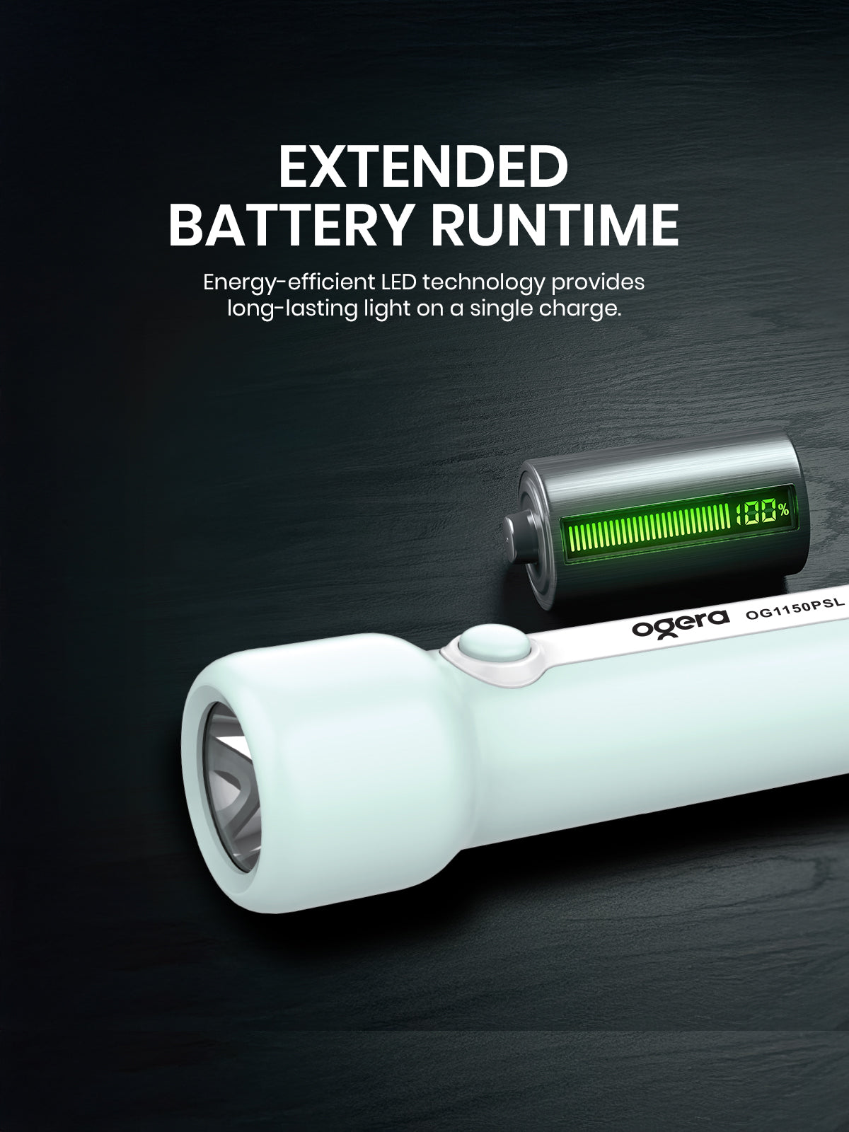 Ogera OG1150PSL Rechargeable LED Flashlight, High-Power Torch with Long Battery Life, Heavy-Duty & Portable Handheld Light for Home, Security, Camping & Emergency Use