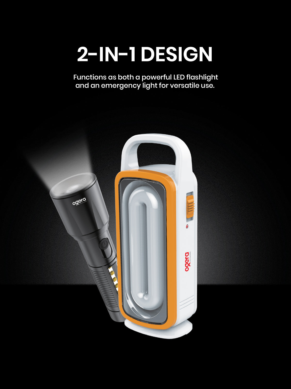 Ogera OG1152PSL Rechargeable LED Flashlight & Emergency Light, Dual-Function Torch with Long Battery Backup, Heavy-Duty & Portable for Home, Outdoor & Power Outages