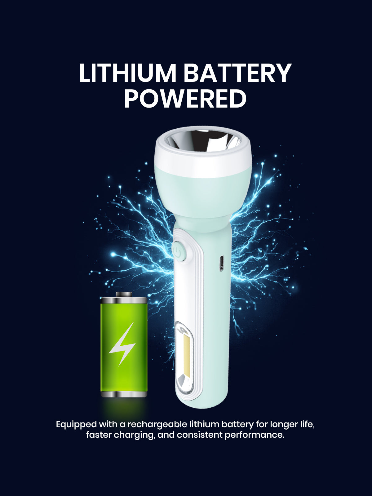 Ogera OG1153PSL LED Lithium Battery Flashlight, High-Brightness Rechargeable Torch with Long-Lasting Lithium Battery, Durable & Portable for Home, Outdoor & Emergency Use