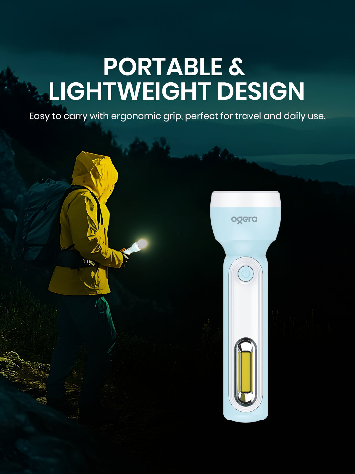 Ogera OG1153PSL LED Lithium Battery Flashlight, High-Brightness Rechargeable Torch with Long-Lasting Lithium Battery, Durable & Portable for Home, Outdoor & Emergency Use