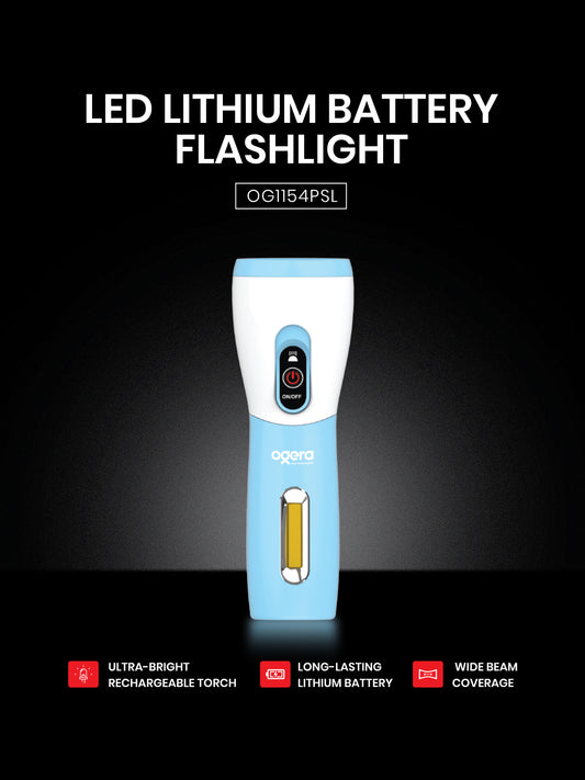 Ogera OG1154PSL LED Lithium Battery Flashlight, Ultra-Bright Rechargeable Torch with Long-Lasting Lithium Battery, Heavy-Duty & Portable for Home, Outdoor & Emergency Use