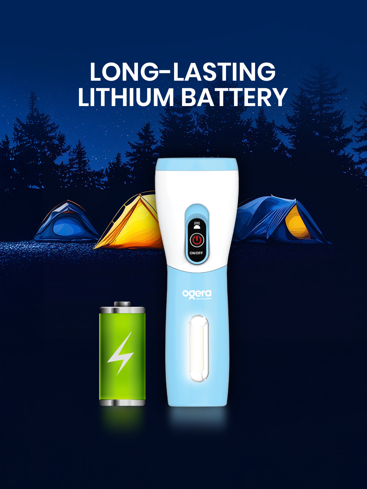 Ogera OG1154PSL LED Lithium Battery Flashlight, Ultra-Bright Rechargeable Torch with Long-Lasting Lithium Battery, Heavy-Duty & Portable for Home, Outdoor & Emergency Use