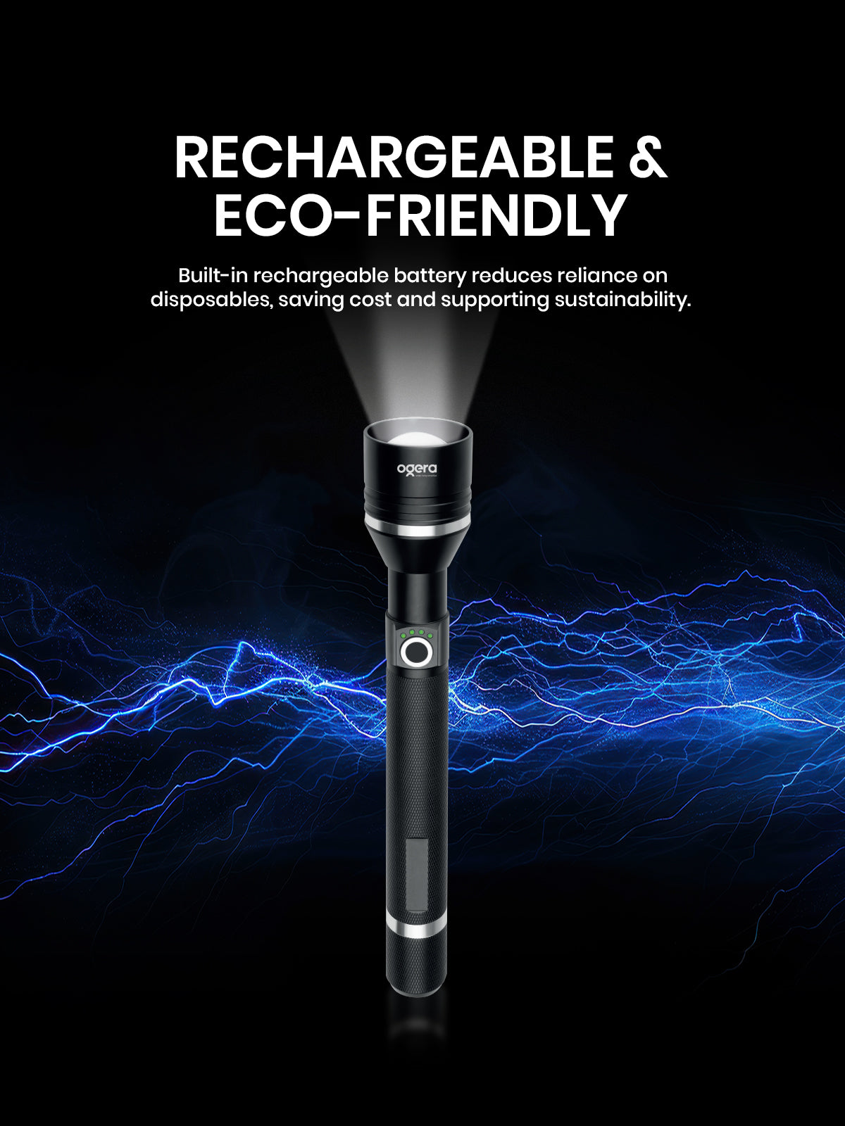 OGERA OG1005SL RECHARGEABLE LED FLASHLIGHT, 3SC Ultra-Bright Heavy-Duty Torch, Long Battery Life, Rugged & Portable Handheld Light for Home, Outdoor & Emergency Use