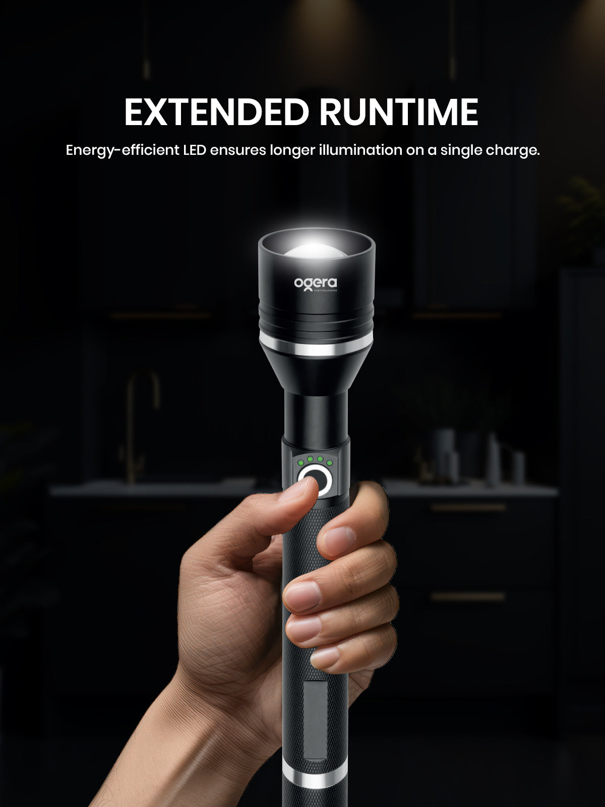 Ogera OG1005SL Rechargeable LED Flashlight, 3SC Ultra-Bright Heavy-Duty Torch, Long Battery Life, Rugged & Portable Handheld Light for Home, Outdoor & Emergency Use