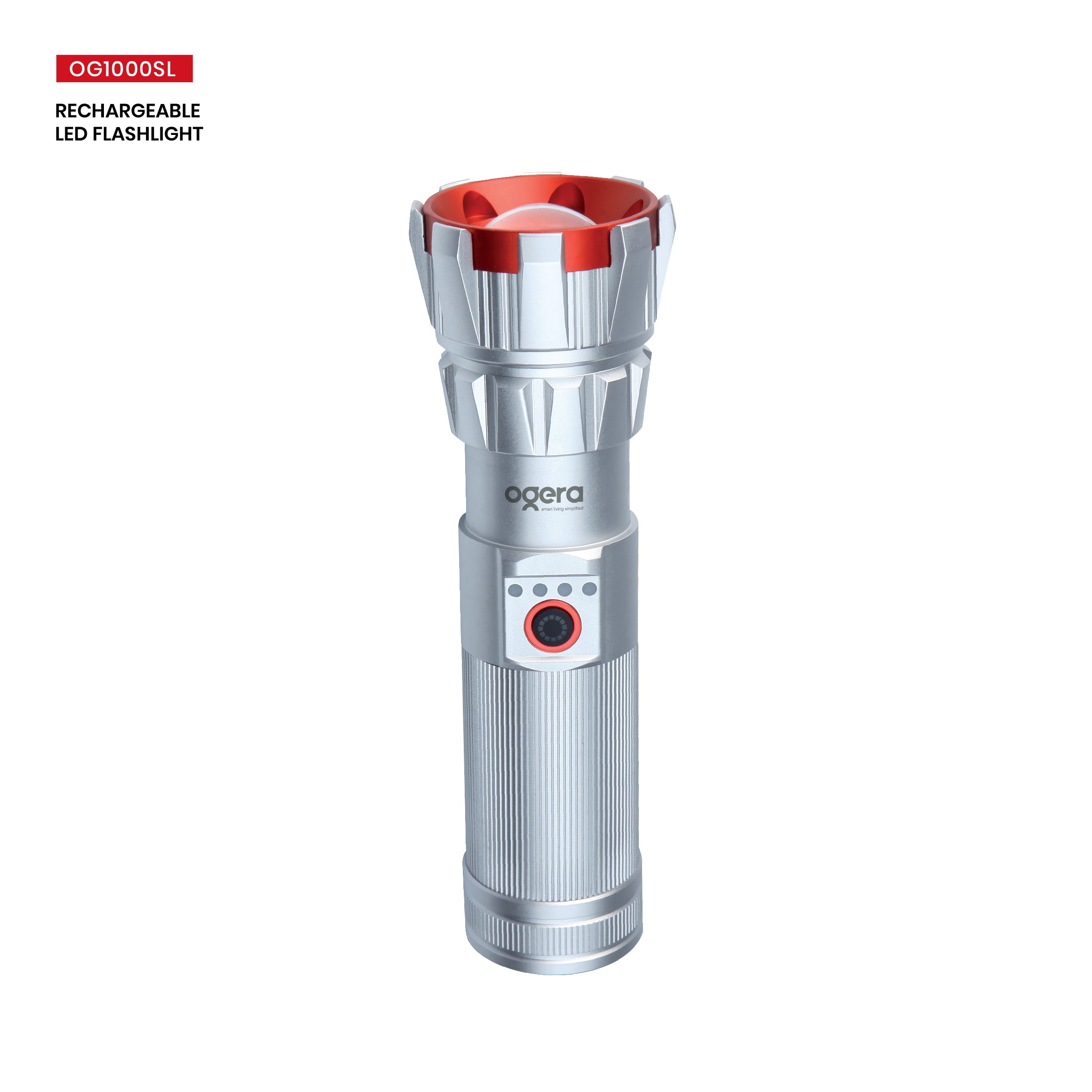 Ogera OG1000SL Rechargeable LED Flashlight, 1D Compact Torch with Bright LED Beam, Long Battery Life, Durable & Portable Handheld Light for Home, Outdoor & Emergency Use