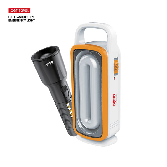 Ogera OG1152PSL Rechargeable LED Flashlight & Emergency Light, Dual-Function Torch with Long Battery Backup, Heavy-Duty & Portable for Home, Outdoor & Power Outages