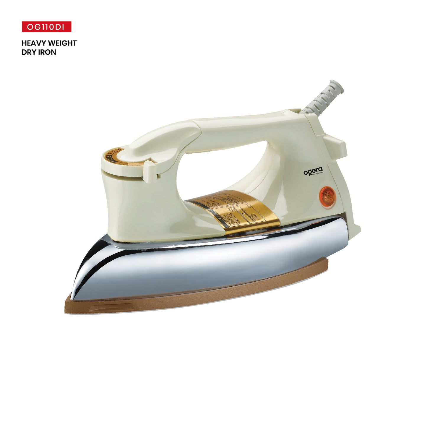 Ogera OG110DI Heavy Weight Dry Iron, 1.5kg, Non-Stick Soleplate, Adjustable Temperature Control, Durable Body, Smooth & Efficient Ironing for Home and Professional Use