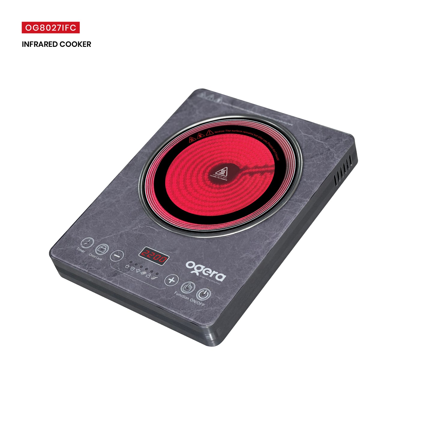 Ogera OG8027IFC Digital Infrared Cooker, 2200W High-Power Infrared Stove with LED Display, Touch Control, Adjustable Temperature & Timer, Multi-Function Portable Cooking Appliance