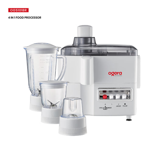 Ogera OG5101BR 4-in-1 Food Processor, 650W Powerful Motor, Multi-Functional Kitchen Appliance with Blender, Grinder, Chopper & Juicer Attachments, Stainless Steel Blades, Overload Protection