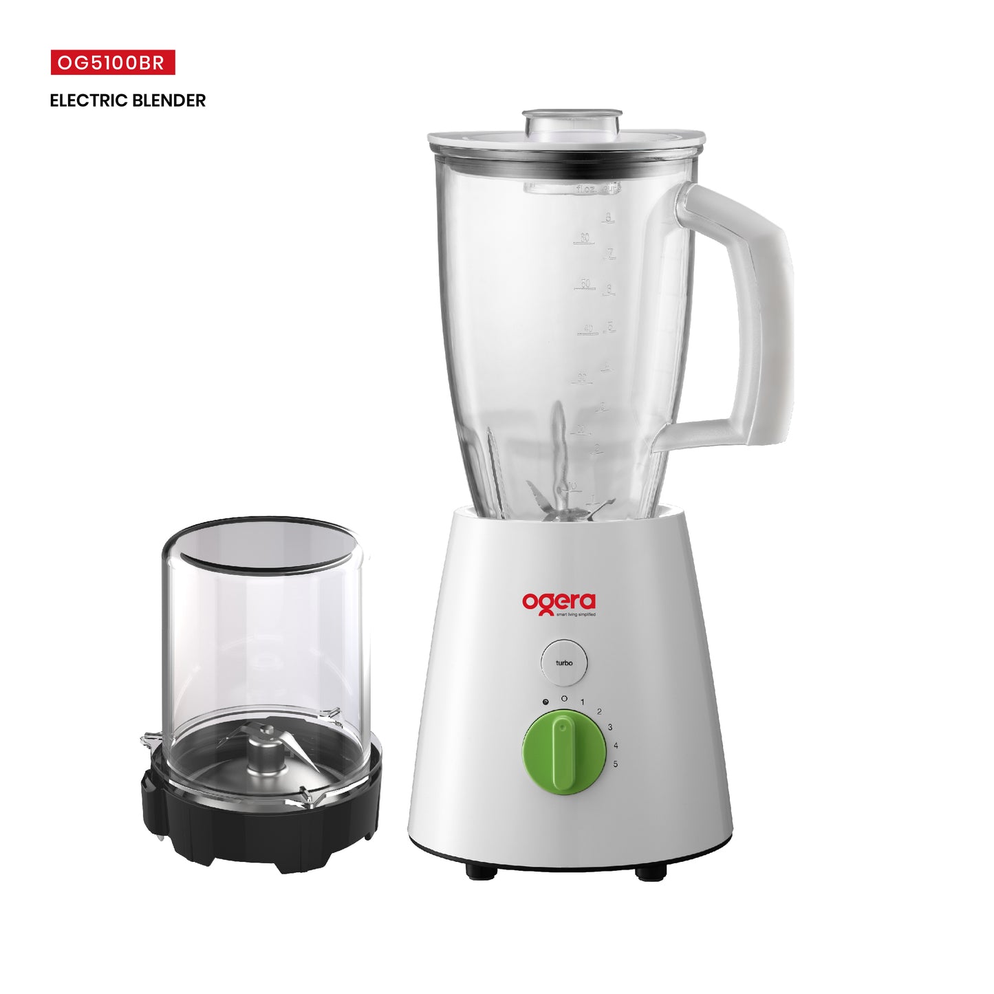 Ogera OG5100BR Electric Blender 2-in-1, 650W Powerful Motor, Multi-Purpose Blending & Grinding, 2 Jars with Stainless Steel Blades, Overload Protection