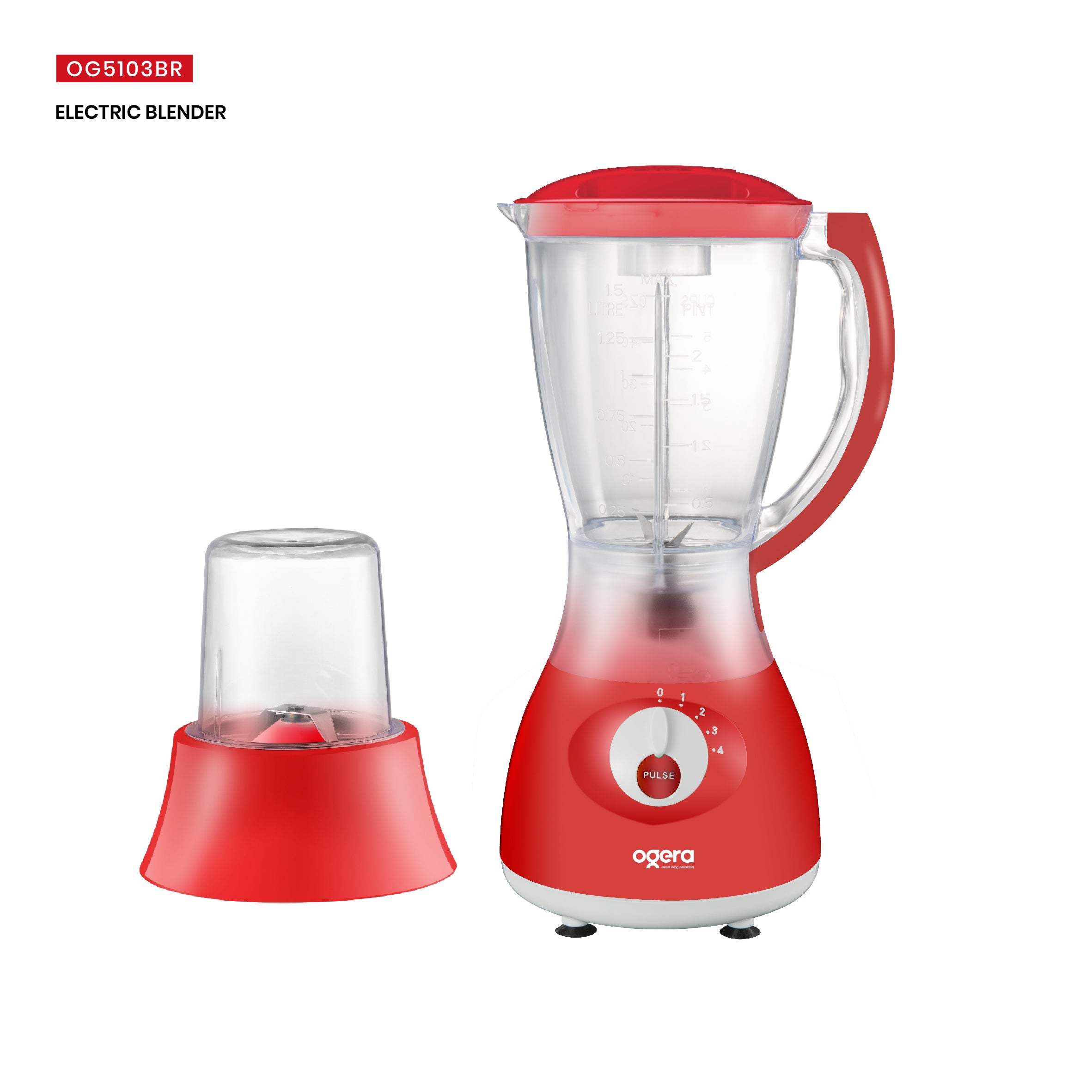 Ogera OG5103BR Electric Blender 2-in-1, 350W Compact Motor, Multi-Purpose Blender & Grinder, Stainless Steel Blades, Overload Protection, Easy to Clean