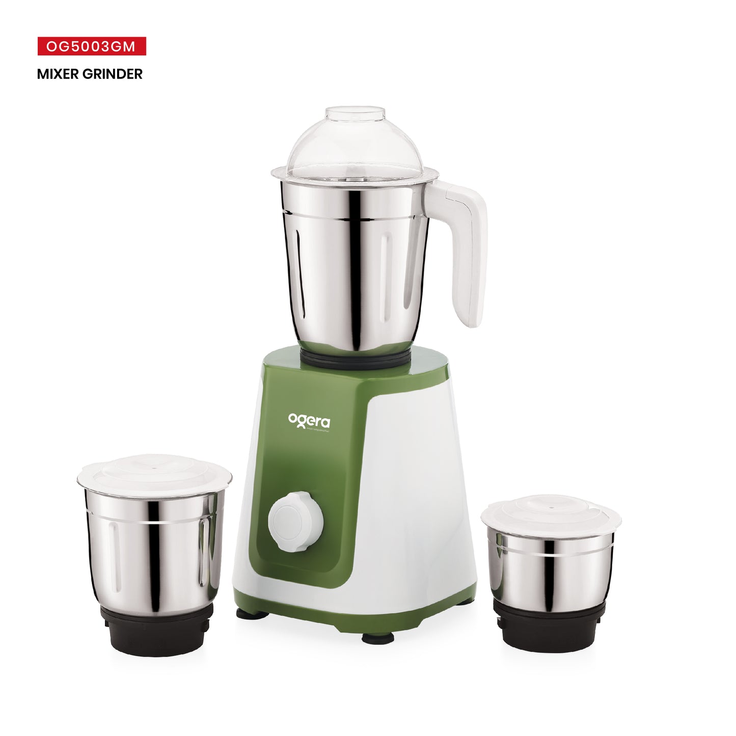 Ogera OG5003GM Indian Mixer Grinder, 550W Powerful Motor, 3 Stainless Steel Jars, Multi-Purpose Grinding & Blending, Overload Protection, Durable Design