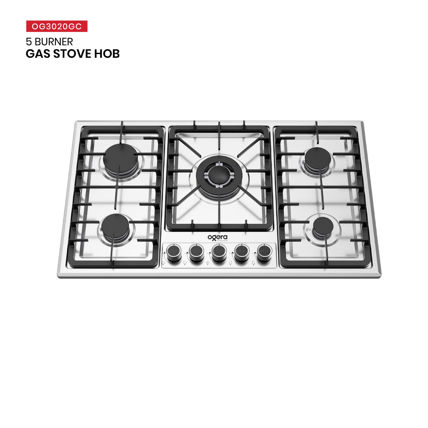 OGERA 5 BURNER GAS STOVE HOB STEEL